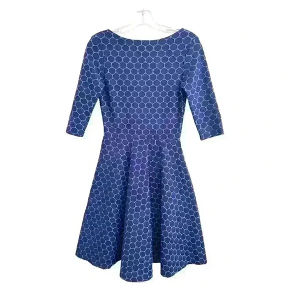 Leota Sz S Seraphine Jacquard Dress Blue Stretch 3/4 Slv Ballet Core Fit & Flare - Picture 2 of 16